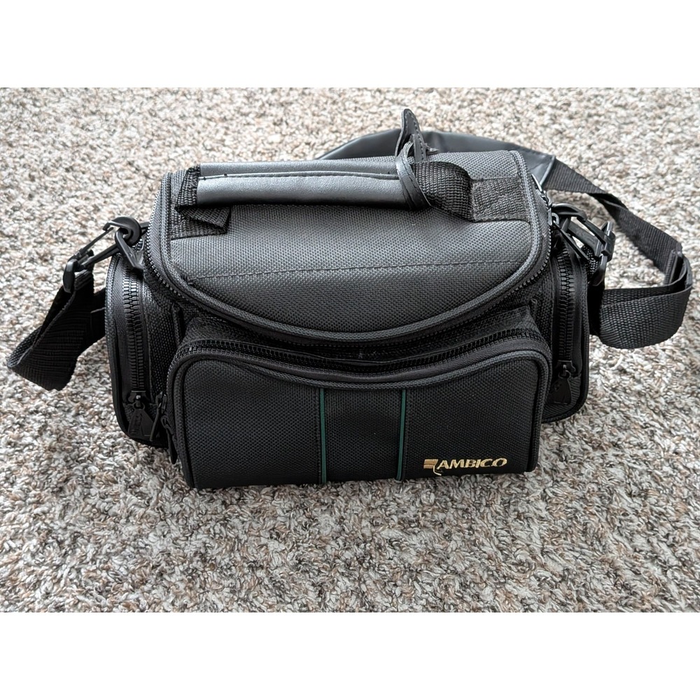 Ambico Black Padded Shoulder Strap Camera Bag Multiple Compartments 11" X 5"